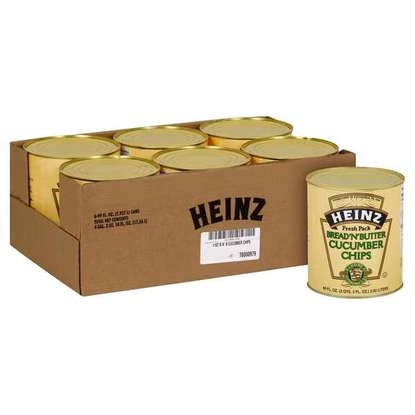 Heinz Bread N Butter Pickle Chip 99 fl. oz., PK6, Heinz, Mfr#: 10013000643600