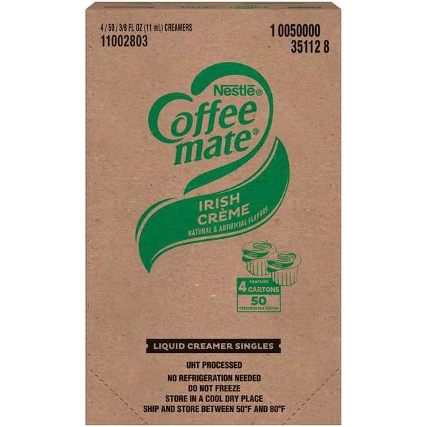 Coffee-Mate Irish Crme Single Serve Liquid Creamer .375 oz. Cup, PK200, Coffee Mate, Mfr#: 10050000351128