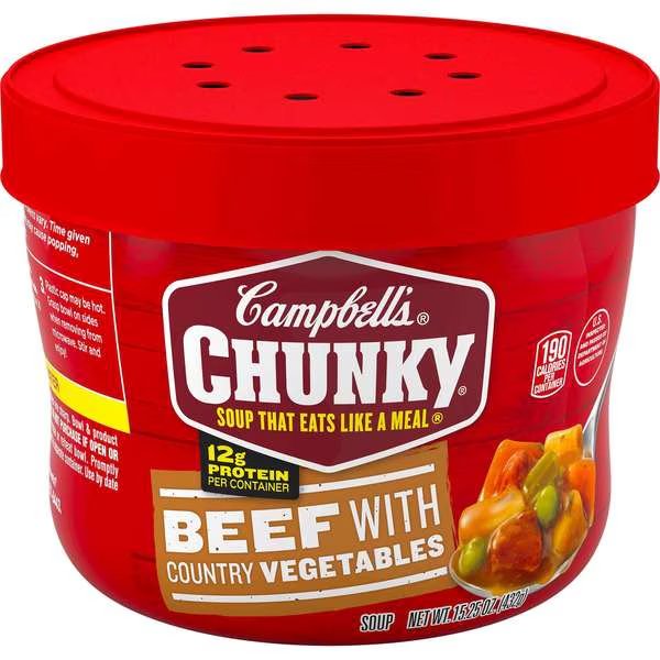 Chunky Beef With Vegetable Microwaveable Soup 15.25 oz., PK8, Campbells, Mfr#: 000014878