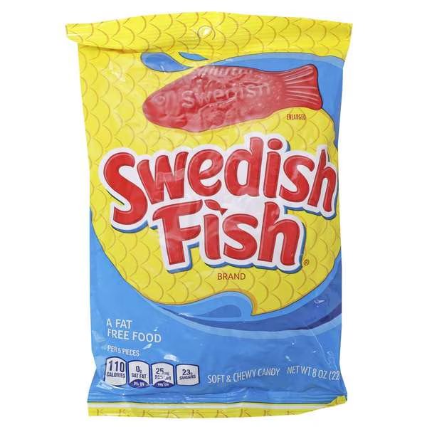 Swedish Fish Red Peg Bag Swedish Fish Candy 8 oz., PK12, Swedish Fish, Mfr#: 6211