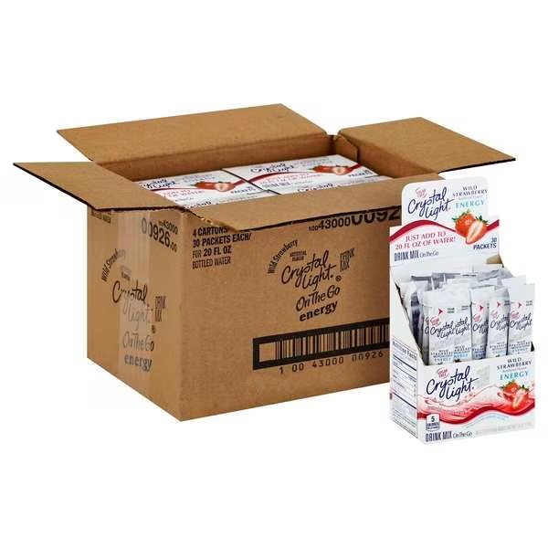 Crystal Light On The Go Wild Strawberry Energy Beverage Mix, PK120, Crystal Light, Mfr#: 10043000009267