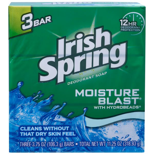Bar Soap Moisture Blast 3 Bar 11.25 oz., PK18, Irish Spring, Mfr#: 114179