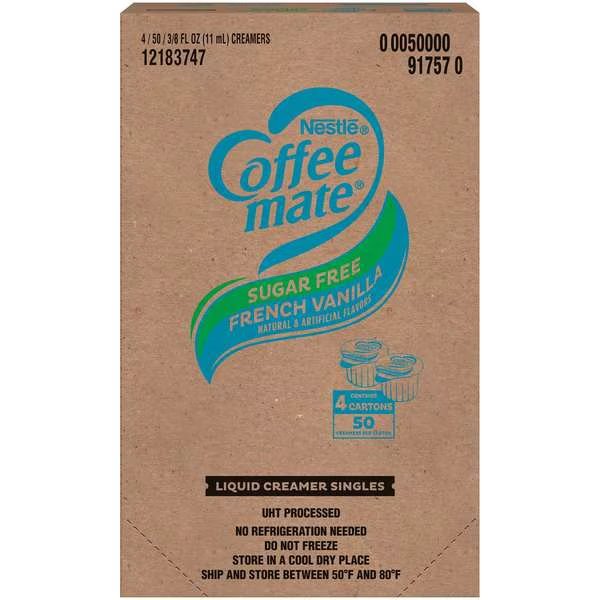 Sugar Free French Vanilla Single Serve Liquid Creamer .375 oz., PK200, Coffee Mate, Mfr#: 00050000917570