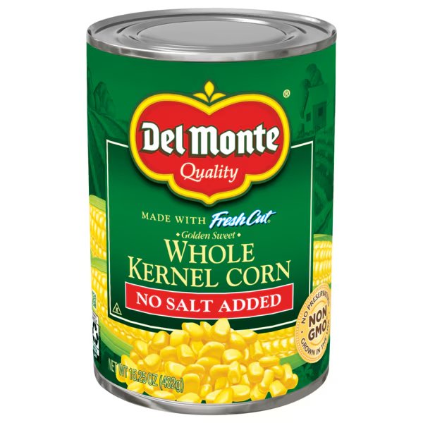 Golden Sweet No Salt Added Whole Kernel Corn 15.25 oz. Can, PK24, Del Monte, Mfr#: 2001421