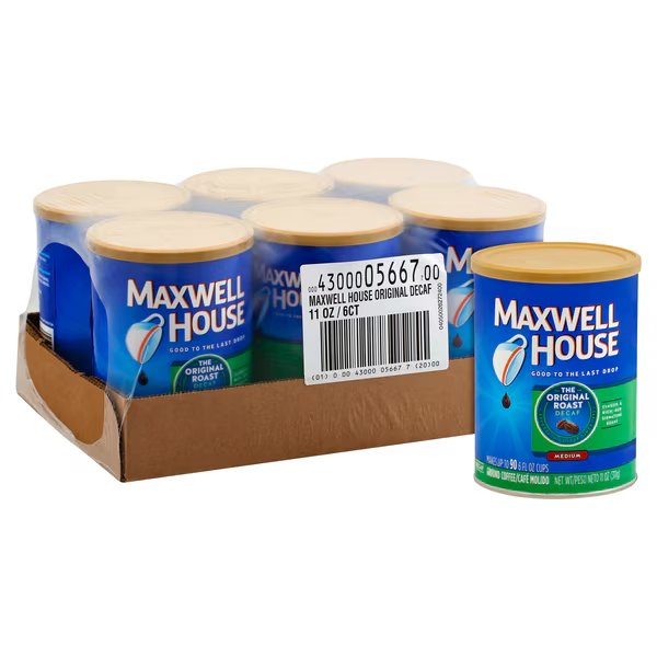 Maxwell House Decaffeinated Original Medium Ground Coffee 11 oz., PK6, Maxwell House, Mfr#: 00043000056677