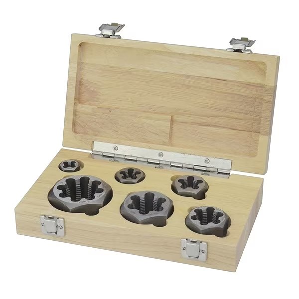 6 Piece Carbon Steel NPT Hex Die Set in Wooden Case, Drill America, Mfr#: DWTHXNPT-SET