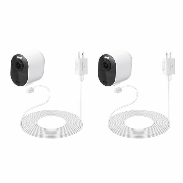 Charging Cable, 25ft, with Adapter, Weatherproof, for Arlo Ultra/Ultra 2/Pro 3/Pro 4, White, 2PK, Wasserstein, Mfr#: ArloUOutCaQC25ft2pkWhtUS