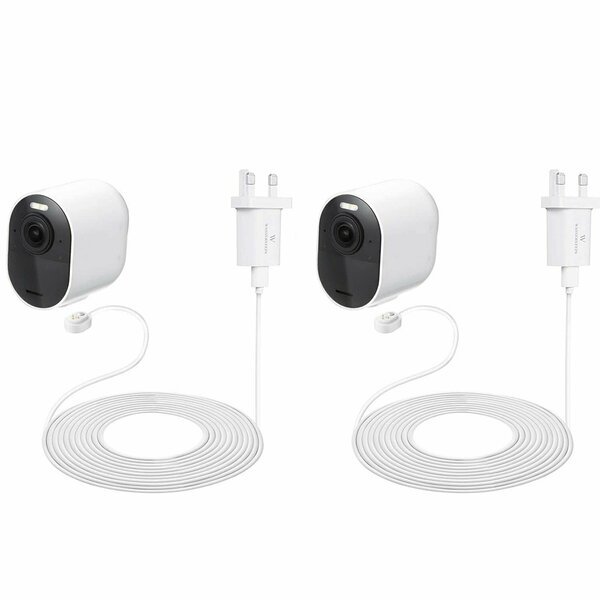 Charging Cable, 16ft, with Adapter, Weatherproof, for Arlo Ultra/Ultra 2/Pro 3/Pro 4, White, 2PK, Wasserstein, Mfr#: ArloUltraOutCaQC16ftWht2pUSN
