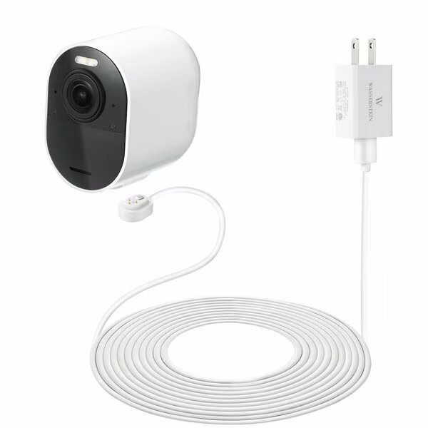 Charging Cable, 16ft, with Charge Adapter, Weatherproof, for Arlo Ultra/Ultra 2/Pro 3/Pro 4, White, Wasserstein, Mfr#: ArloUltraOutCaQC16ftWhtUS