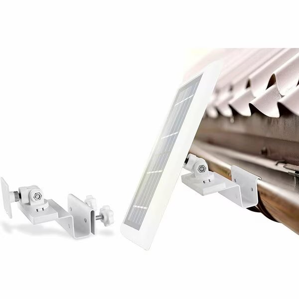 Gutter Mount, for Ring, Arlo, Blink, Reolink Cams, Compatible Solar Panels, White, Wasserstein, Mfr#: GutterSolarWhtUSA