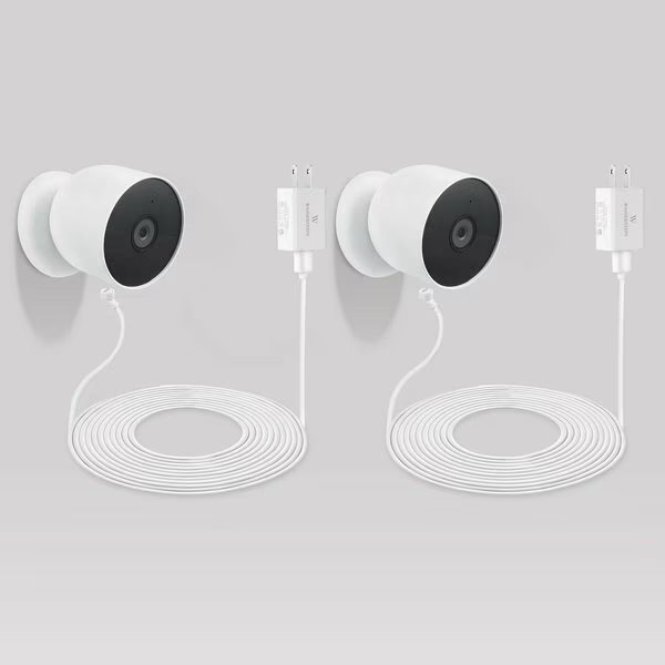 Pogo Pin Power Cable, 26ft, for Google Nest Cam Outdoor/Indoor, Battery, 2PK, Wasserstein, Mfr#: NestCable26ftAdp2PKWhtUS