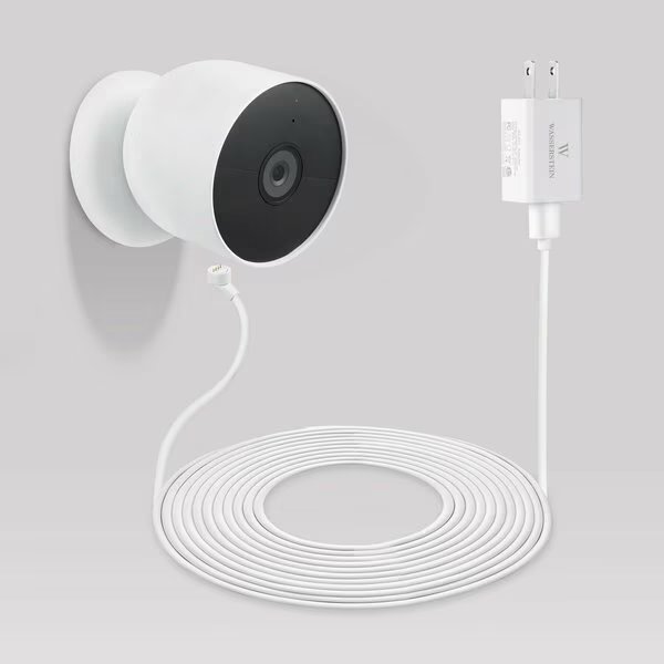 Pogo Pin Power Cable, 26ft, for Google Nest Cam Outdoor/Indoor, Battery, Wasserstein, Mfr#: NestCable26ftAdpWhtUS