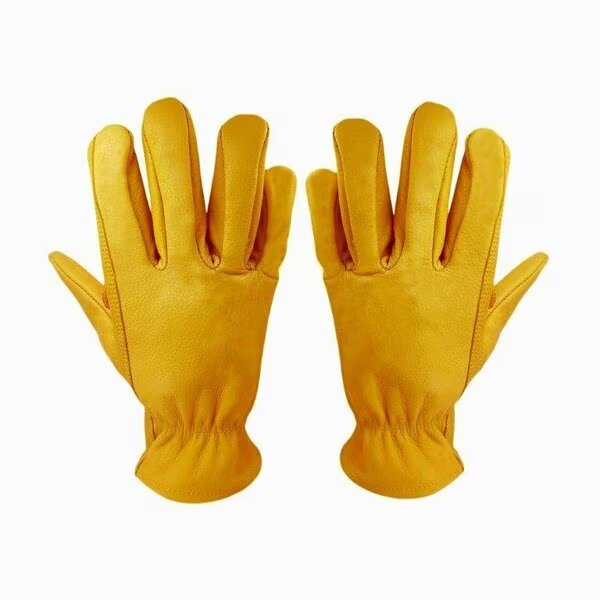 Cowhide Leather Work Gloves, Cut Resistant, Yellow, Medium, 3PK, Exxo, Mfr#: 9104-3