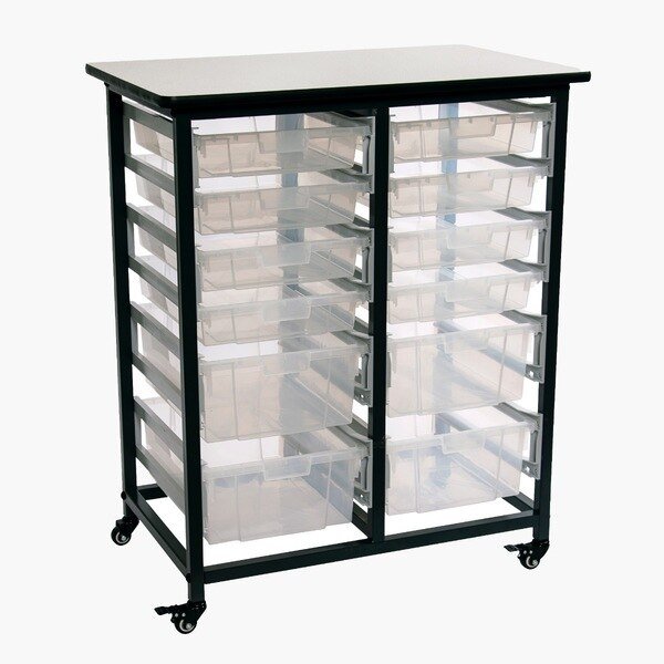 Mobile Bin Storage Unit, Double Row with Large and Small Clear Bins, Luxor, Mfr#: MBS-DR-8S4L-CL