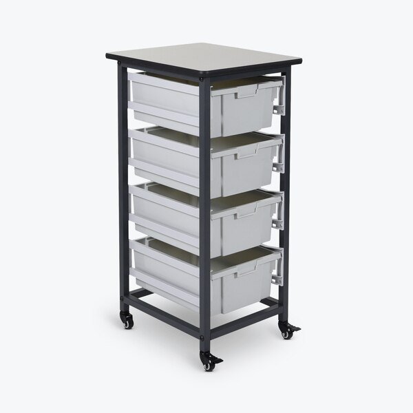 Mobile Bin Storage Unit, Single Row, Clear Large Bins, Luxor, Mfr#: MBS-SR-4L-CL