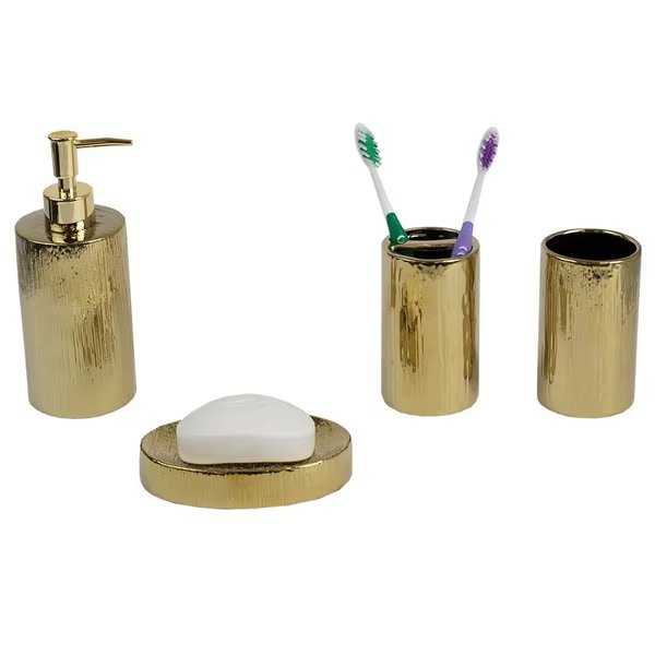 Blue Donuts 4 Piece Ceramic Bathroom Set, Gold, Blue Donuts, Mfr#: BD3871462