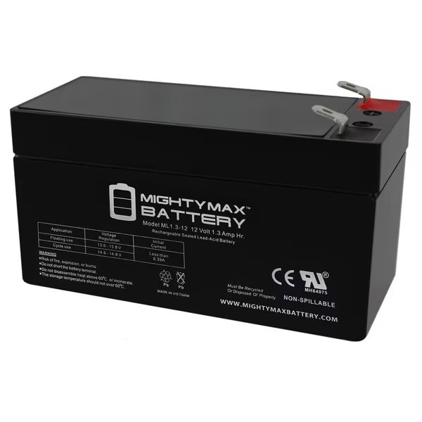 12V 1.3Ah Replacement Battery Compatible with PowerStar AGM1213-615, Mighty Max Battery, Mfr#: MAX3984672