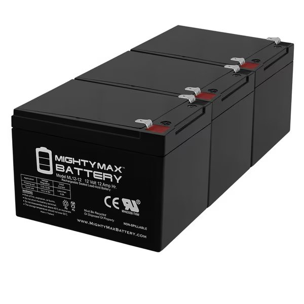 12V 12AH F2 Battery Replacement for AlarmSaf PS1240 Series - 3 Pack, Mighty Max Battery, Mfr#: ML12-12F2MP3389140531