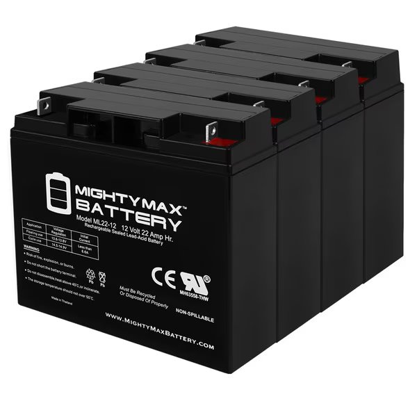 12V 22AH SLA Battery Replaces Schumacher DSR PSJ2212 Pro Series 4 Pack, Mighty Max Battery, Mfr#: ML22-12MP41125108220