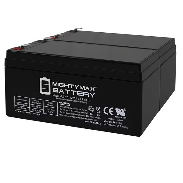 12V 3AH SLA Replacement Battery for PowerStar PS12-3.3-202 - 2PK, Mighty Max Battery, Mfr#: MAX3956447