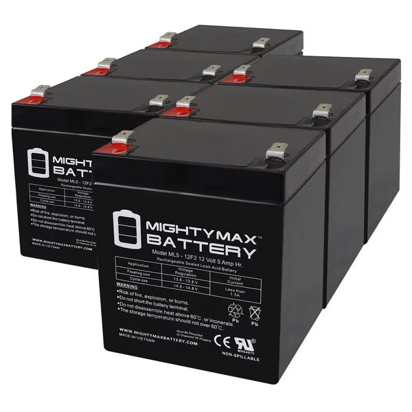 12V 5Ah F2 SLA Battery Replaces Eaton Powerware Prestige EXT 1250 - 6PK, Mighty Max Battery, Mfr#: MAX3979956