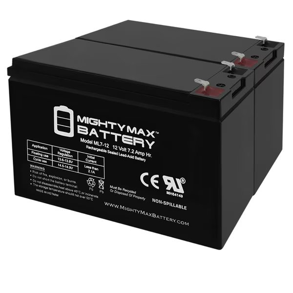 12V 7.2AH SLA Battery for Liftmaster Mega Sprint (MASDCBB) - 2 Pack, Mighty Max Battery, Mfr#: ML7-12MP2368113046368