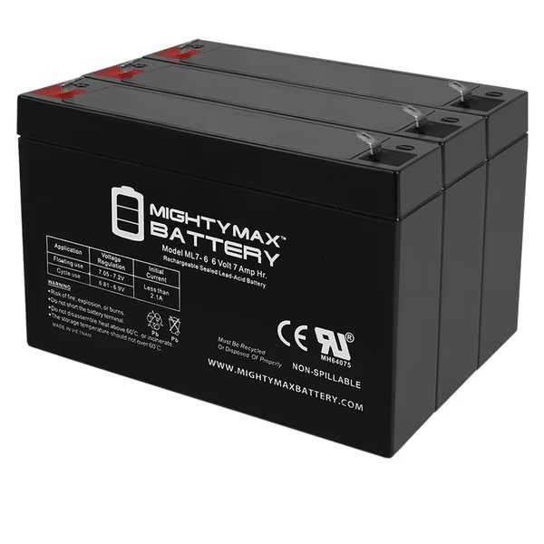 6V 7Ah SLA Replacement Battery for Lifeline RC Switchboard Medical - 3PK, Mighty Max Battery, Mfr#: MAX3961647