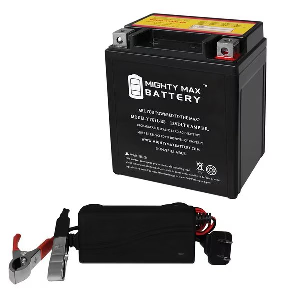 YTX7L-BS 12V 6Ah Replaces Honda 300 CB300F 2016 With 12V 1Amp Charger, Mighty Max Battery, Mfr#: MAX3832364