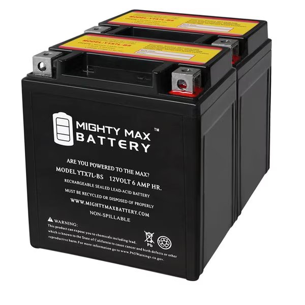 YTX7L-BS 12V 6Ah Replacement Battery Compatible with Chrome YTX7L-BS - 2PK, Mighty Max Battery, Mfr#: MAX3987032