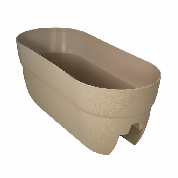 Self-Watering Rail Planter Grow Box, 24in Weatherproof Resin Planter, Up to 6in Railings, Sand, Emsco Group, Mfr#: 2430-1