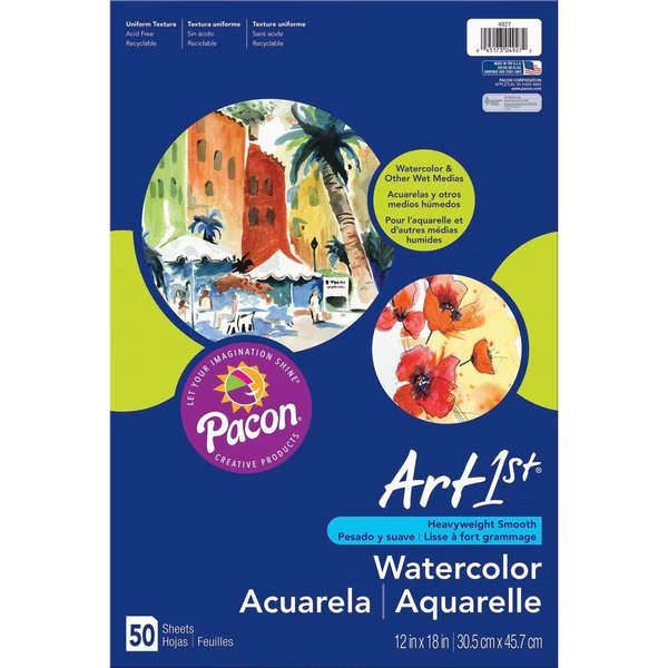 Watercolor Paper, White, 90lb., 12in x 18in, PK50, Ucreate, Mfr#: P4927