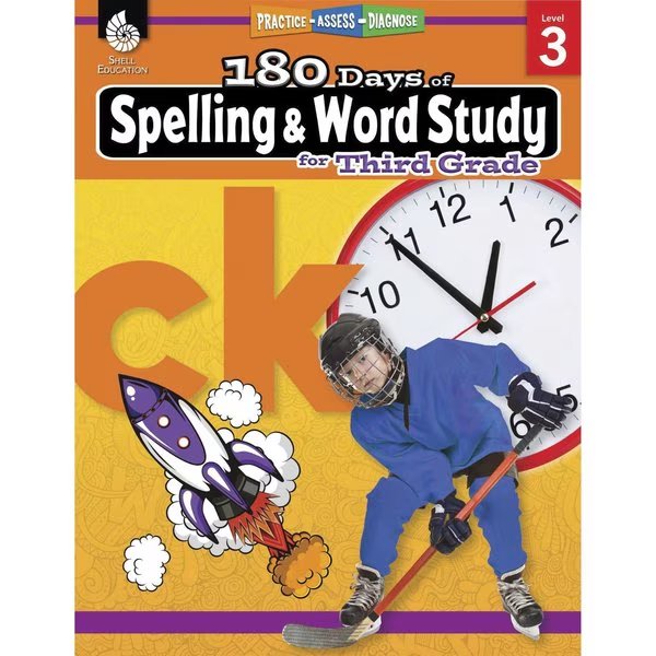 180 Days of Spelling + Word Study, Grade 3, Shell Education, Mfr#: 28631
