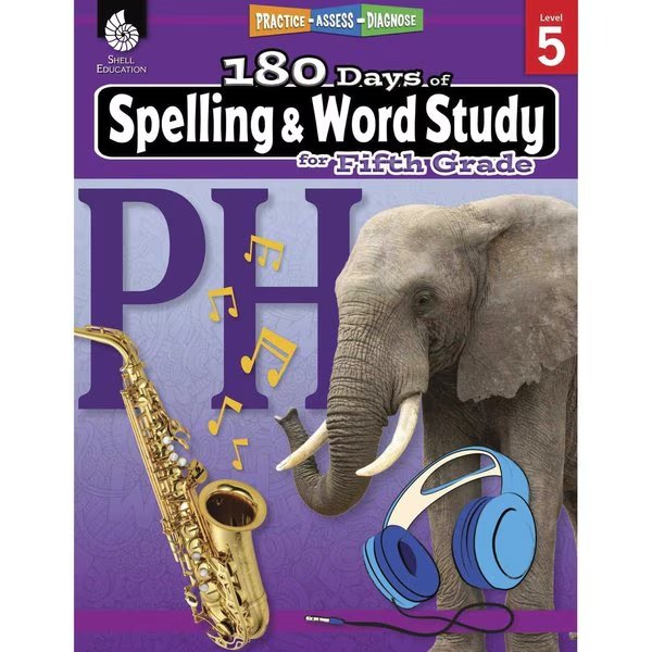 180 Days of Spelling + Word Study, Grade 5, Shell Education, Mfr#: 28633