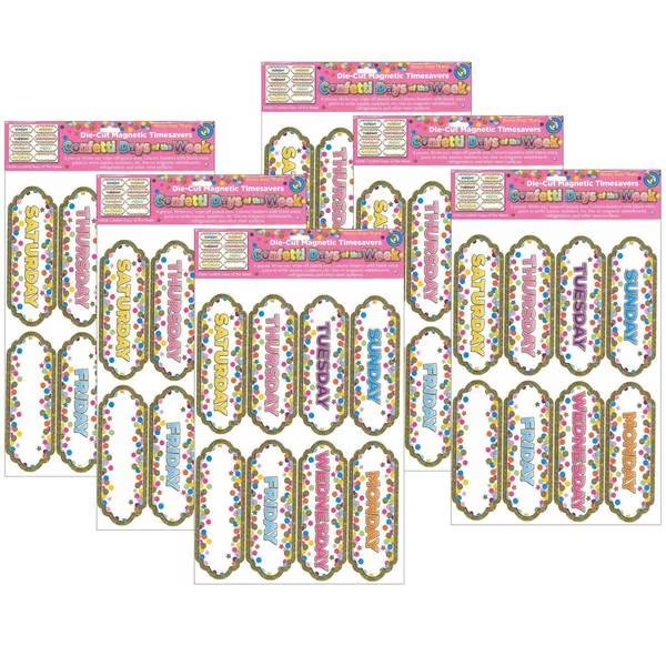 Magnetic Die-Cut Timesavers/Labels, Confetti Days of the Week, PK6, Ashley Productions, Mfr#: 19006