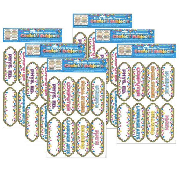 Magnetic Die-Cut Timesavers/Labels, Confetti Classroom Subjects, PK6, Ashley Productions, Mfr#: 19007