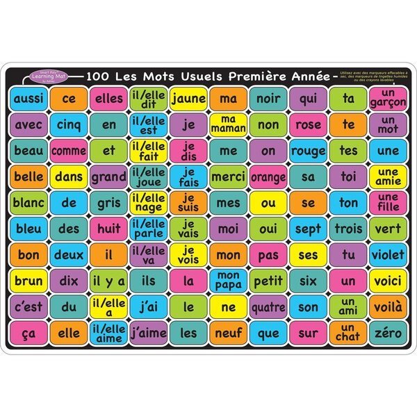 Smart Poly French Sight Words Learning Mat, 12in. x 17in., Ashley Productions, Mfr#: 95026