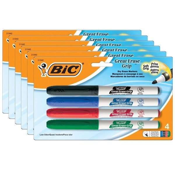 Great Erase® Low Odor Dry Erase Markers, Fine, Assorted, PK24, Bic, Mfr#: BICGDEP41AST