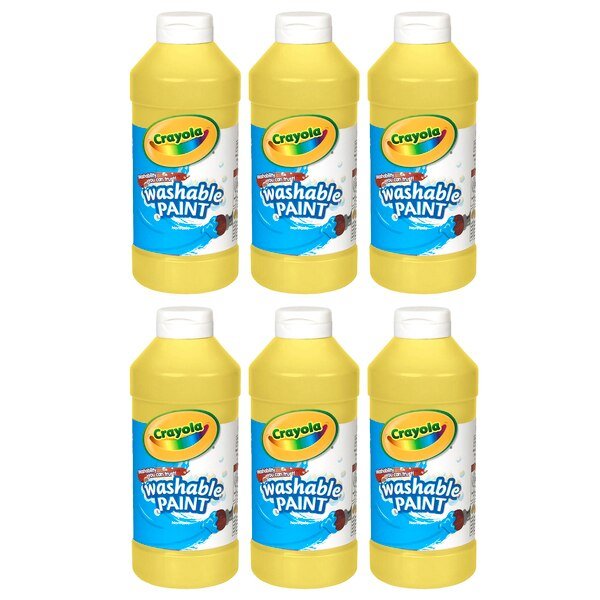 Washable Paint, Yellow, 16 oz. Bottles, PK6, Crayola, Mfr#: 5420167034