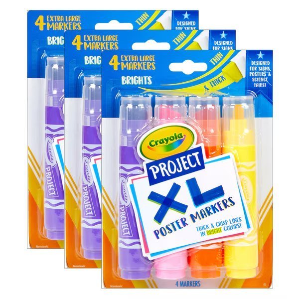 Project XL Poster Markers, Bold + Bright, 4 Count, PK3, Crayola, Mfr#: 588358
