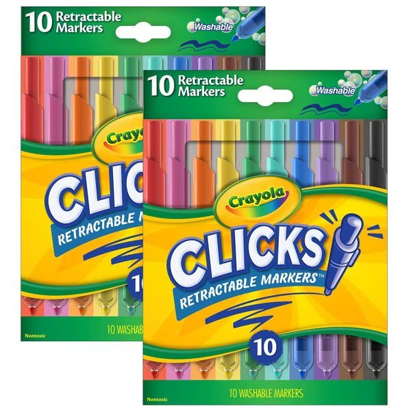 CLICKS Washable Retractable Markers, 10 Colors Per Set, 20PK, Crayola, Mfr#: 588370