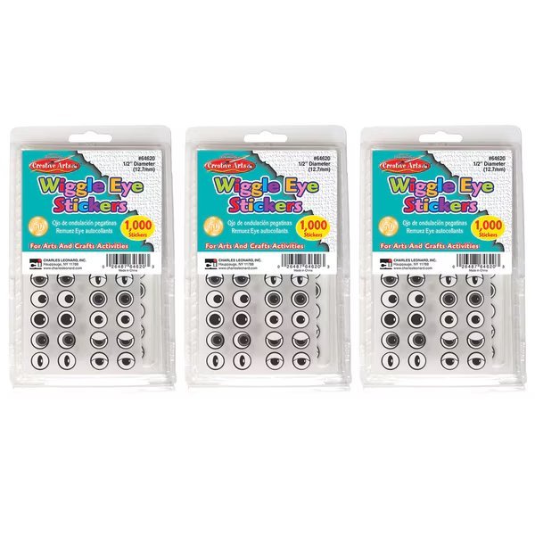 Wiggle Eyes Stickers, Black, 1000 Per Pack, PK3, Charles Leonard, Mfr#: 64620