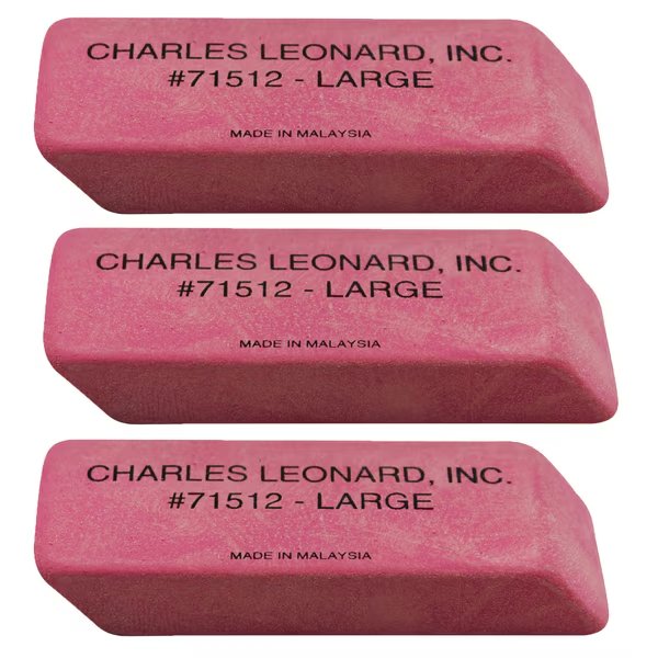 Large Natural Rubber Pink Wedge Erasers, PK36, Charles Leonard, Mfr#: 71512