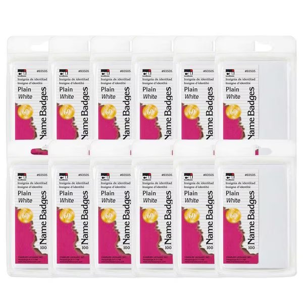 Self-Adhesive Name Badges, Plain, White, PK1200, Charles Leonard, Mfr#: 93505