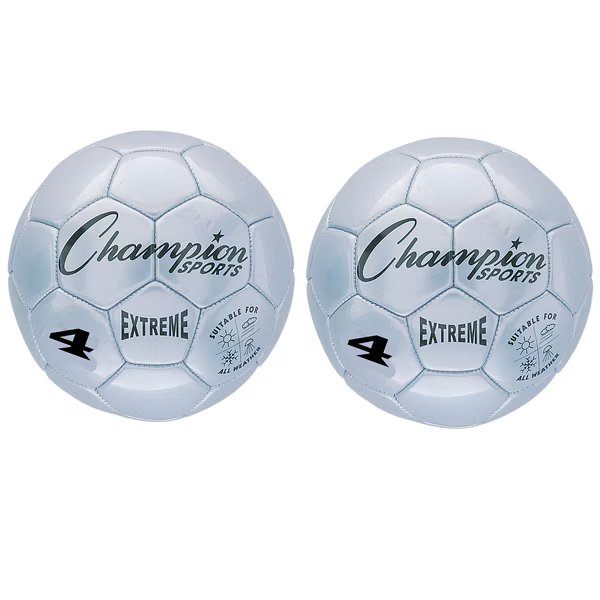 Extreme Soccer Ball, Silver, Size 4, PK2, Champion Sports, Mfr#: EX4SL