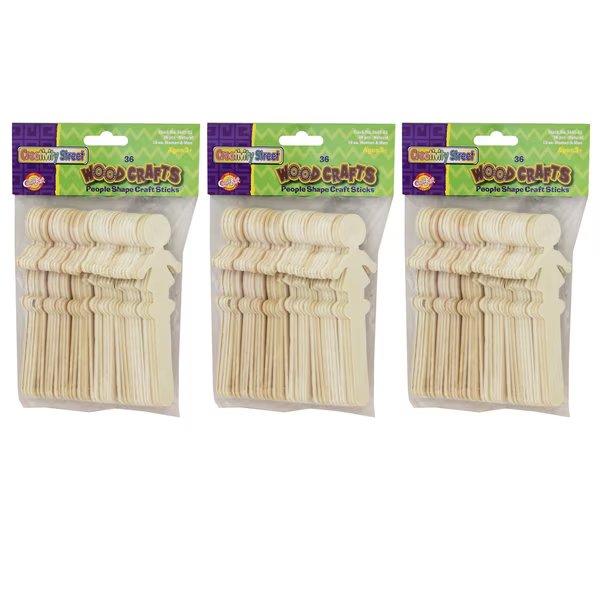 Natural Wood Craft Sticks, People, 5.5" Tall, PK108, Creativity Street, Mfr#: PAC3645-02