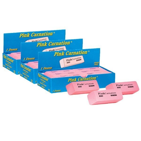 Pink Carnation Erasers, Large Bevel, 36PK, Dixon Ticonderoga, Mfr#: 38900