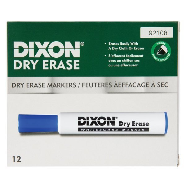 Dry Erase Markers Wedge Tip, Blue, PK12, 12PK, Dixon Ticonderoga, Mfr#: 92108