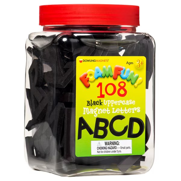Foam Fun Uppercase Black Magnetic Letters, 108 Pieces, Dowling Magnets, Mfr#: 733104