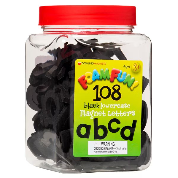 Foam Fun Lowercase Black Magnet Letters, 108 Pieces, Dowling Magnets, Mfr#: 733105