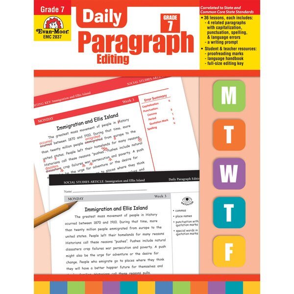 Daily Paragraph Editing Book, Grade 7, Evan-Moor Educational Publishers, Mfr#: 2837